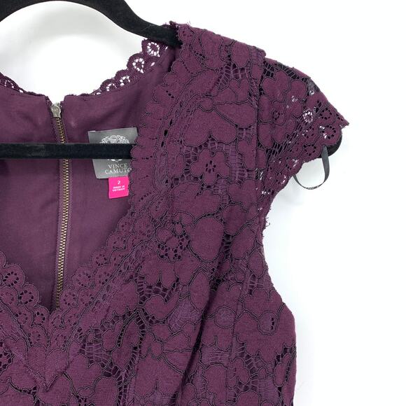 Vince Camuto Dress Women's Size 2 Purple Cap Sleeve Lace Sheath - Picture 3 of 6